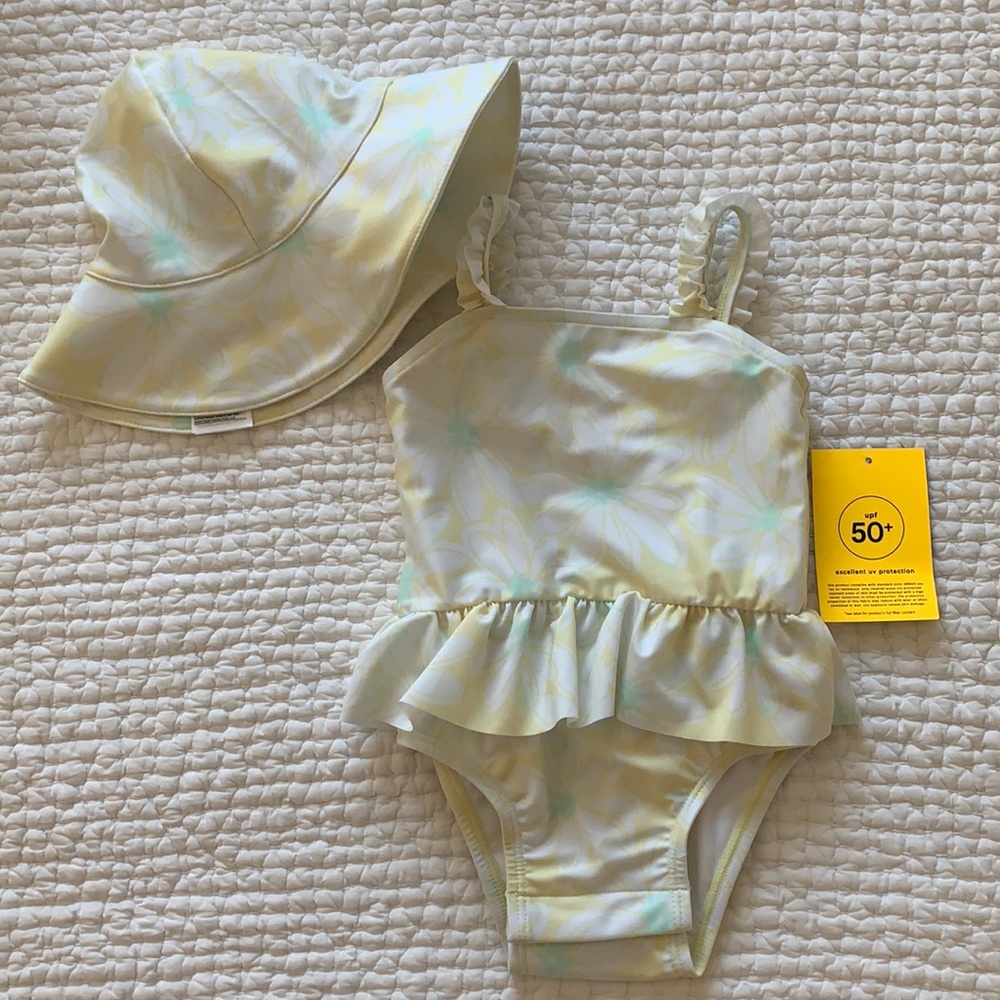 Gap Baby Floral Bathing Suit and Hat 12-18M